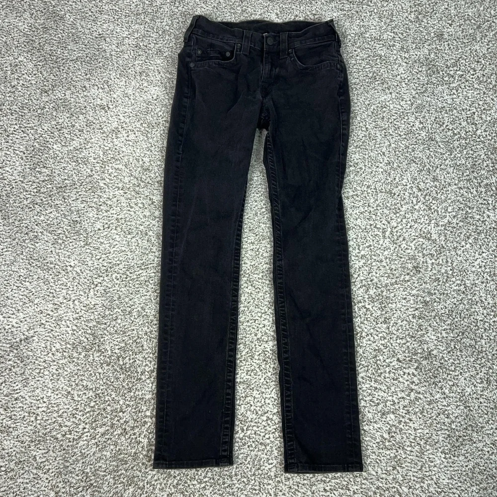 True Religion Jeans Mens 30x34 Black Geno Relaxed Slim Straight Stretch Denim